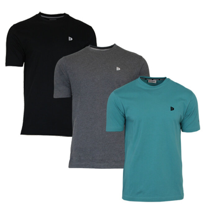 Donnay Heren - 3-Pack - T-Shirt Vince - Zwart/Donkergrijs/Teal Blue