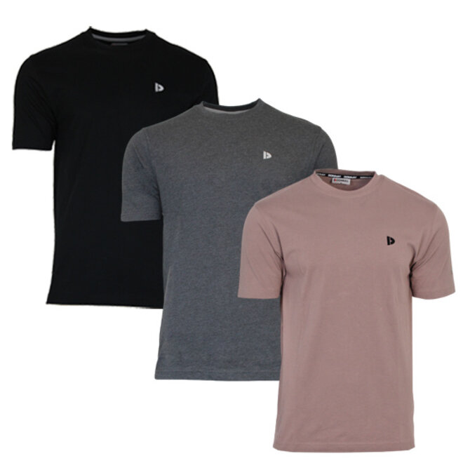 Donnay Heren - 3-Pack - T-Shirt Vince - Zwart/Donkergrijs/Taupe Grey