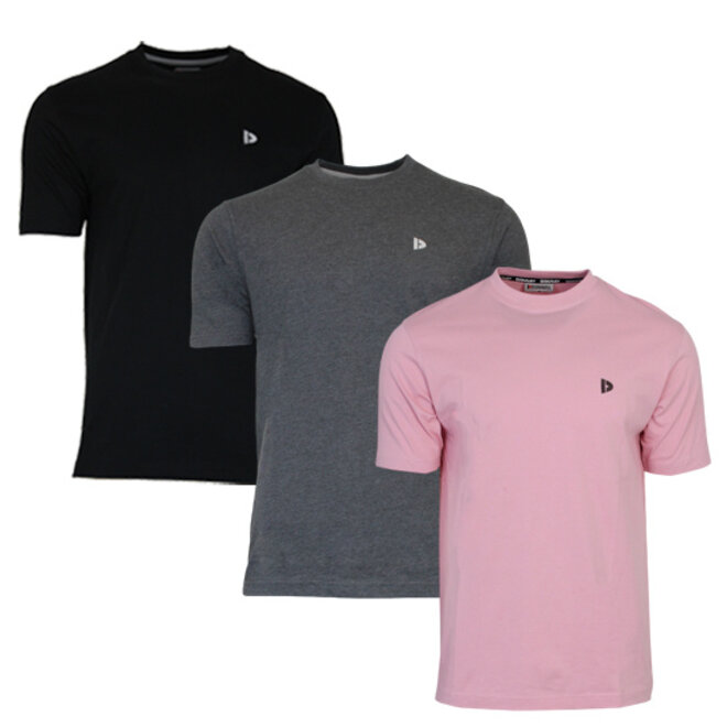 Donnay Heren - 3-Pack - T-Shirt Vince - Zwart/Donkergrijs/Candy Pink