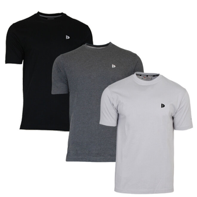 Donnay Heren - 3-Pack - T-Shirt Vince - Zwart/Donkergrijs/Light Grey