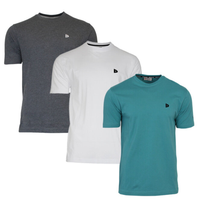 Donnay Heren - 3-Pack - T-Shirt Vince - Donkergrijs/Wit/Teal Blue