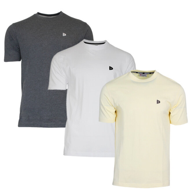 Donnay Heren - 3-Pack - T-Shirt Vince - Donkergrijs/Wit/Pastel Yellow