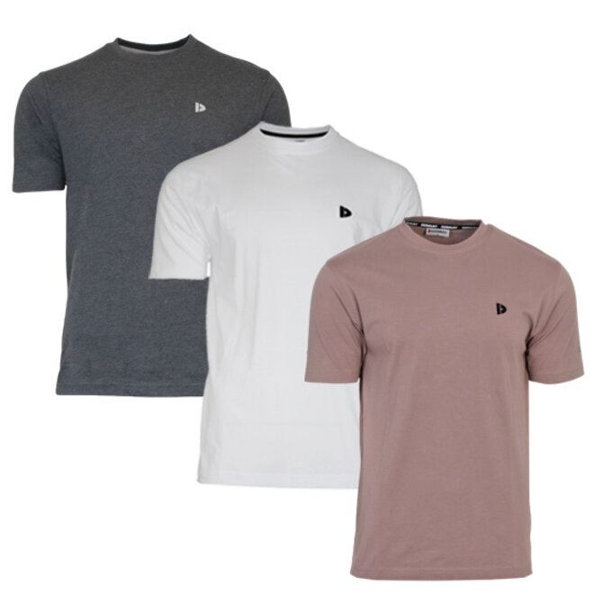 Donnay Heren - 3-Pack - T-Shirt Vince - Donkergrijs/Wit/Taupe Grey