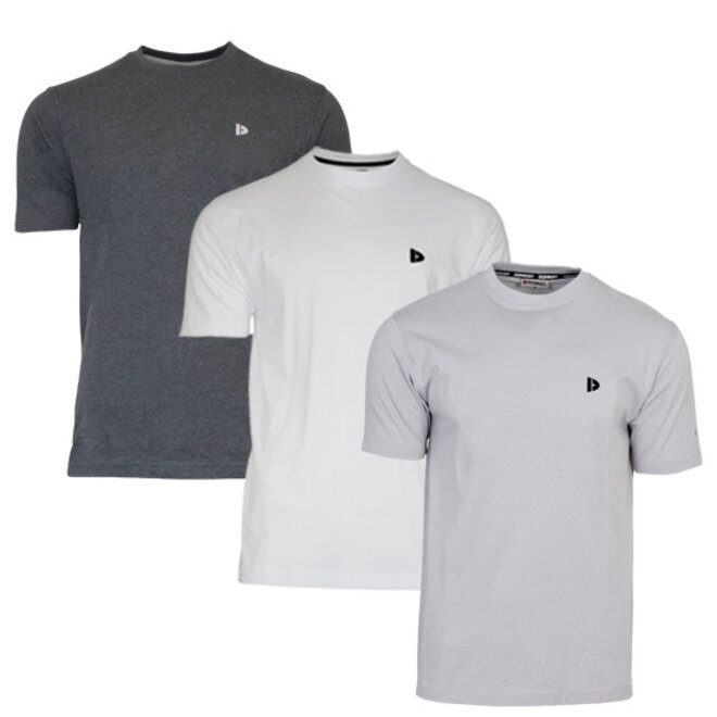 Donnay Heren - 3-Pack - T-Shirt Vince - Donkergrijs/Wit/Light Grey