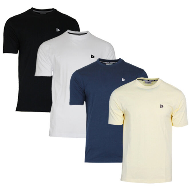 Donnay Heren - 4-Pack - T-Shirt Vince - Zwart/Wit/Navy/Pastel Yellow