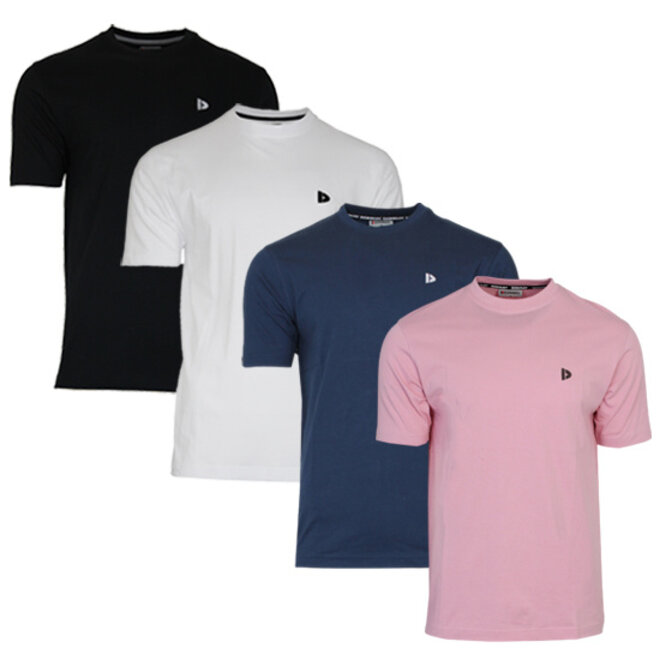 Donnay Heren - 4-Pack - T-Shirt Vince - Zwart/Wit/Navy/Candy Pink