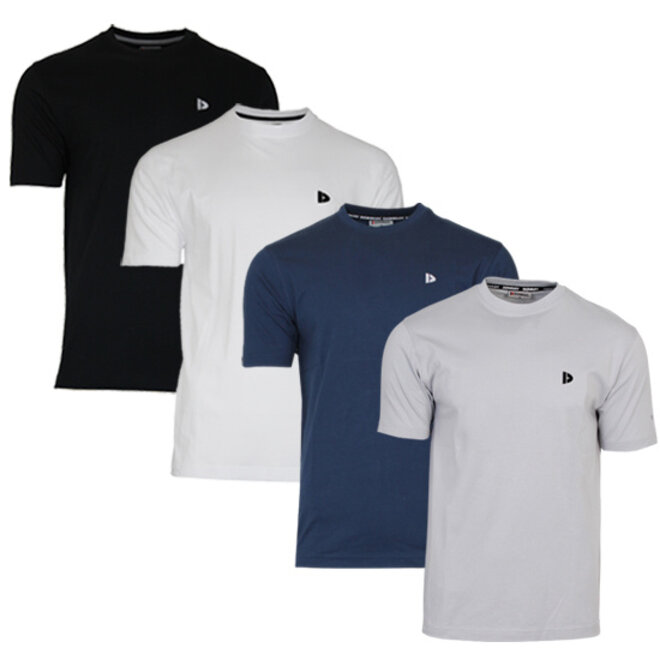Donnay Heren - 4-Pack - T-Shirt Vince - Zwart/Wit/Navy/Light Grey