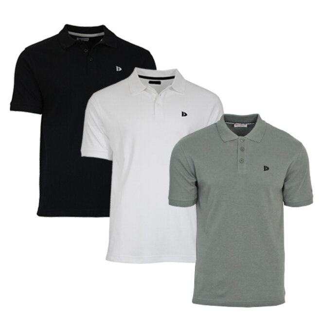 Donnay Heren - 3-Pack - Polo shirt Noah - Zwart / Wit / Jungle Green