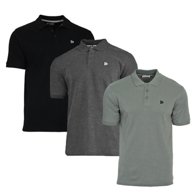 Donnay Heren - 3-Pack - Polo shirt Noah - Zwart / Donkergrijs / Jungle Green