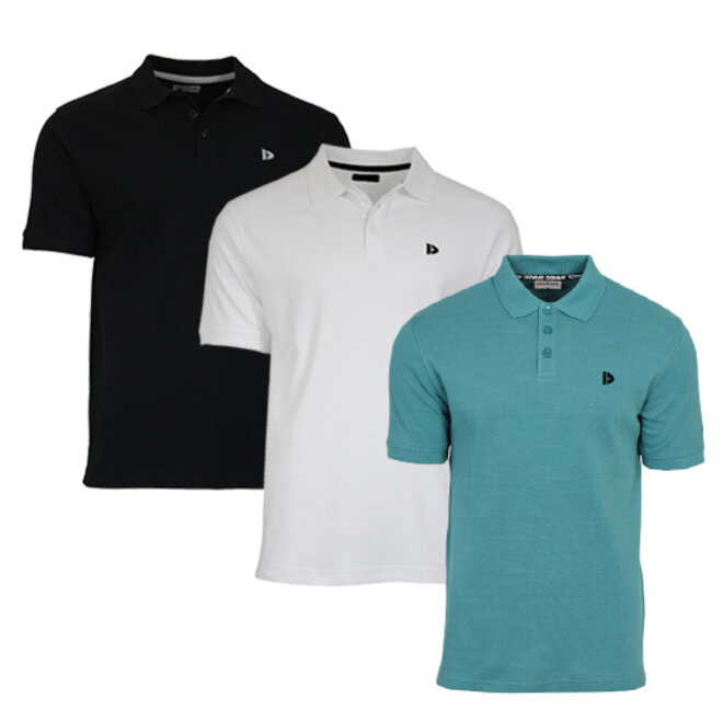Donnay Heren - 3-Pack - Polo shirt Noah - Zwart / Wit / Teal Blue