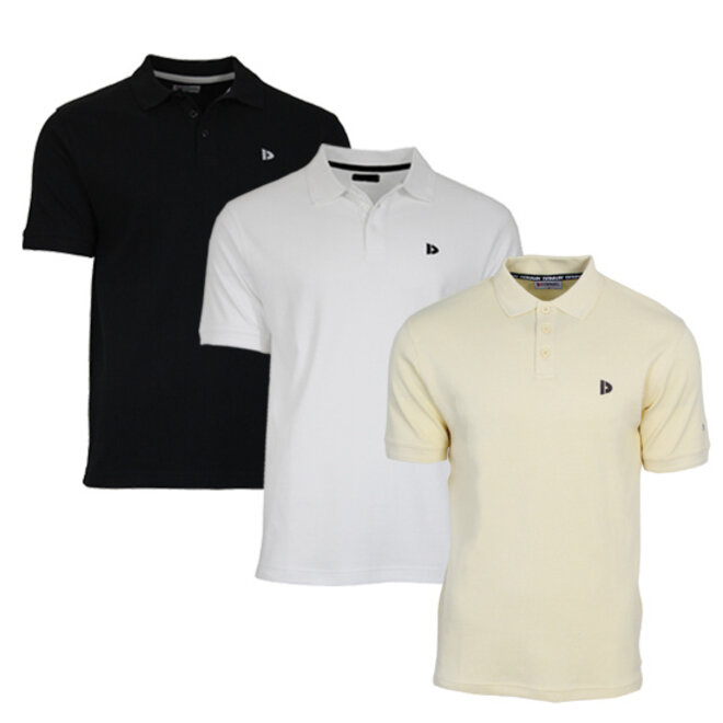 Donnay Heren - 3-Pack - Polo shirt Noah - Zwart / Wit / Pastel Yellow
