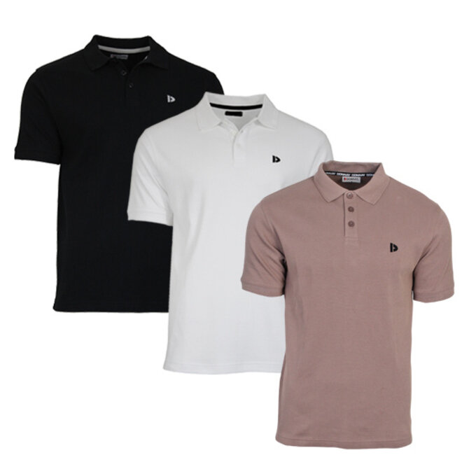 Donnay Heren - 3-Pack - Polo shirt Noah - Zwart / Wit / Taupe Grey