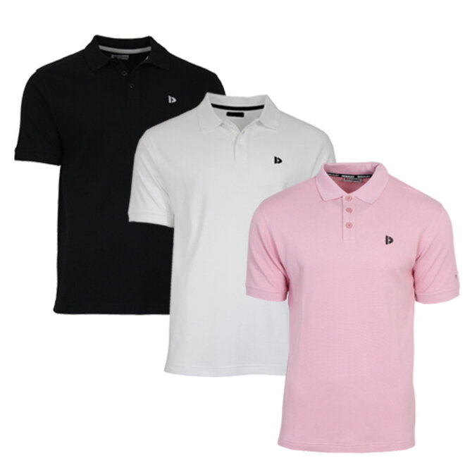 Donnay Heren - 3-Pack - Polo shirt Noah - Zwart / Wit / Candy Pink