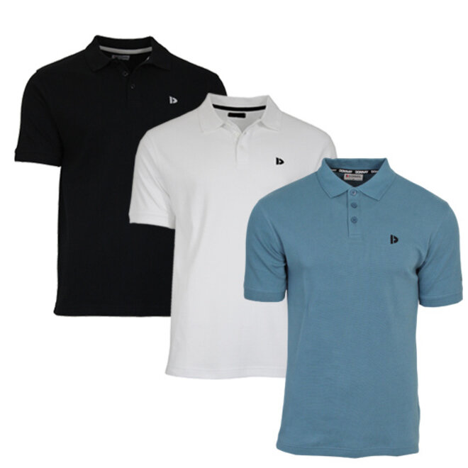 Donnay Heren - 3-Pack - Polo shirt Noah - Zwart / Wit / Light Denim Blue
