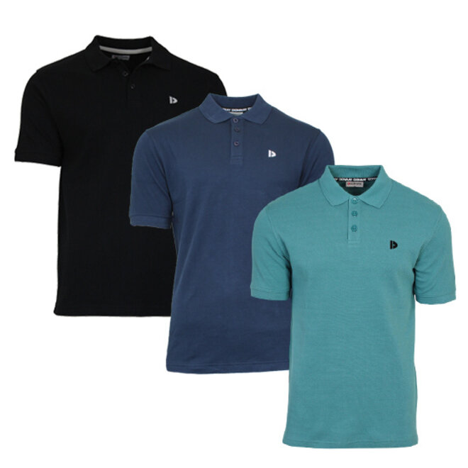 Donnay Heren - 3-Pack - Polo shirt Noah - Zwart / Navy / Teal Blue