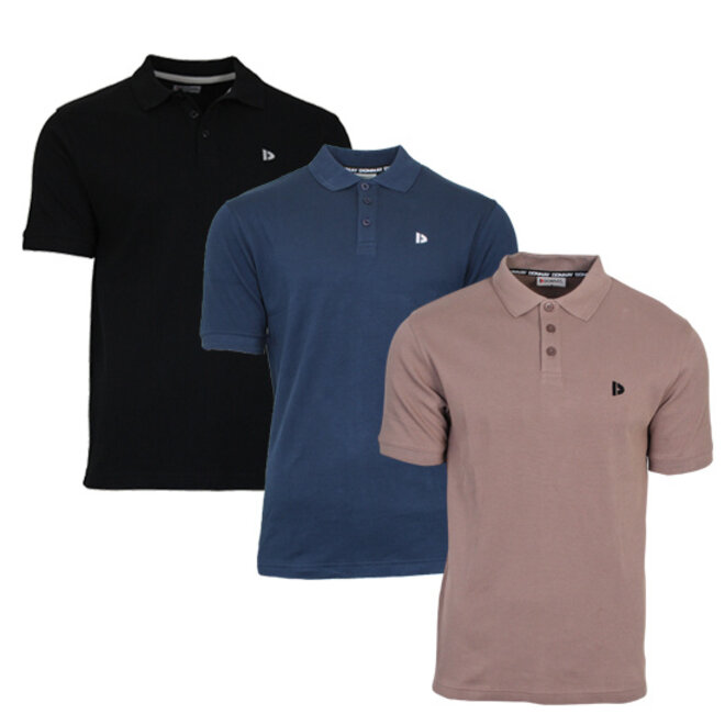 Donnay Heren - 3-Pack - Polo shirt Noah - Zwart / Navy / Taupe Grey