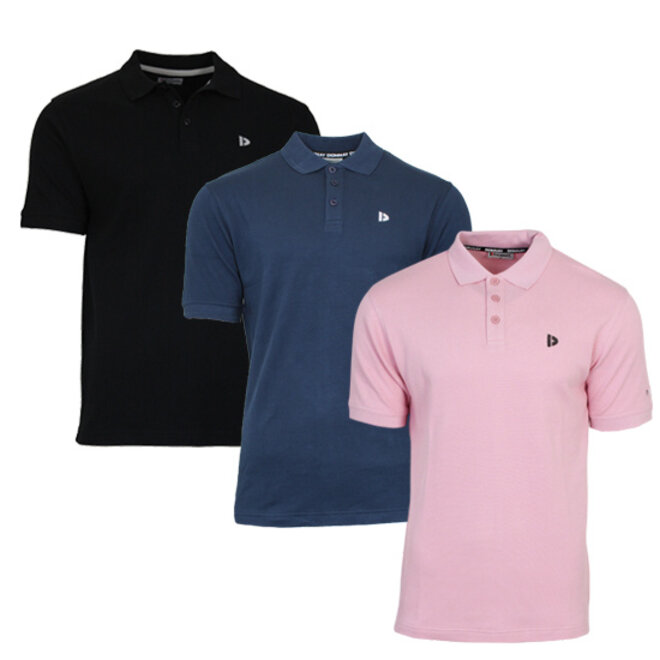 Donnay Heren - 3-Pack - Polo shirt Noah - Zwart / Navy / Candy Pink