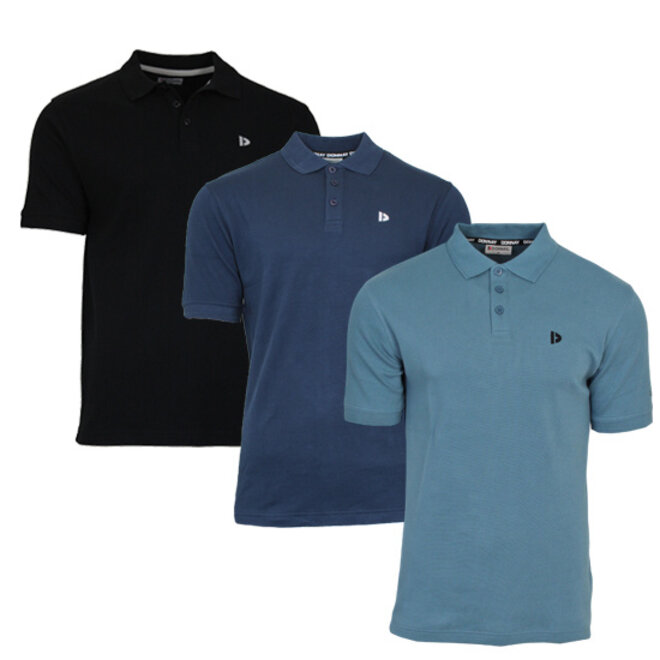 Donnay Heren - 3-Pack - Polo shirt Noah - Zwart / Navy / Light Denim Blue