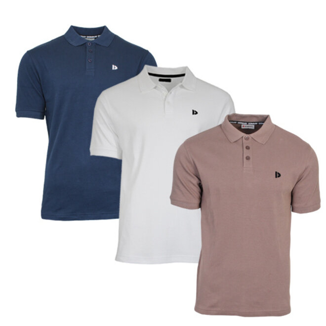 Donnay Heren - 3-Pack - Polo shirt Noah - Navy / Wit / Taupe Grey