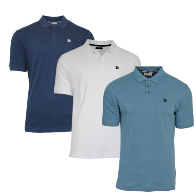 Donnay Heren - 3-Pack - Polo shirt Noah - Navy / Wit / Light Denim Blue