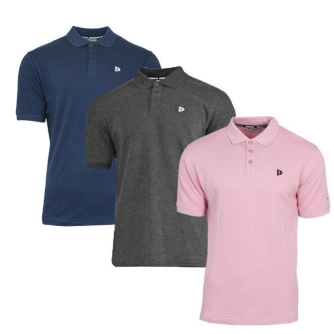 Donnay Heren - 3-Pack - Polo shirt Noah - Navy / Donkergrijs / Candy Pink