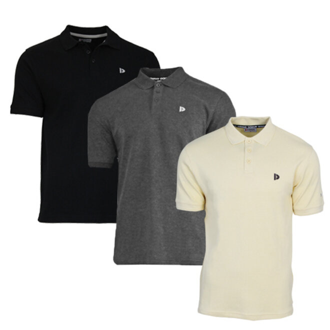 Donnay Heren - 3-Pack - Polo shirt Noah - Zwart / Donkergrijs / Pastel Yellow