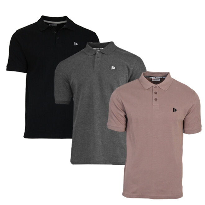 Donnay Heren - 3-Pack - Polo shirt Noah - Zwart / Donkergrijs / Taupe Grey