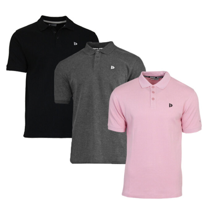Donnay Heren - 3-Pack - Polo shirt Noah - Zwart / Donkergrijs / Candy Pink