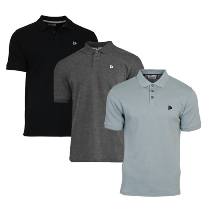 Donnay Heren - 3-Pack - Polo shirt Noah - Zwart / Donkergrijs / Granite Green