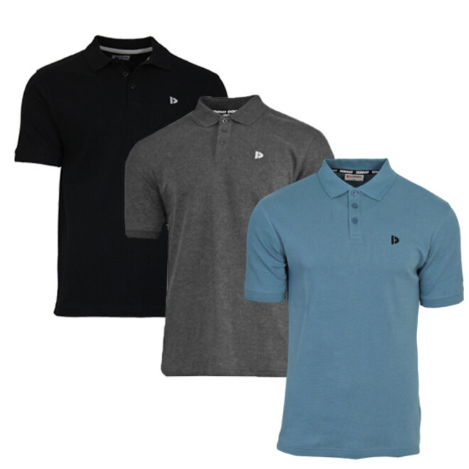 Donnay Heren - 3-Pack - Polo shirt Noah - Zwart / Donkergrijs / Light Denim Blue