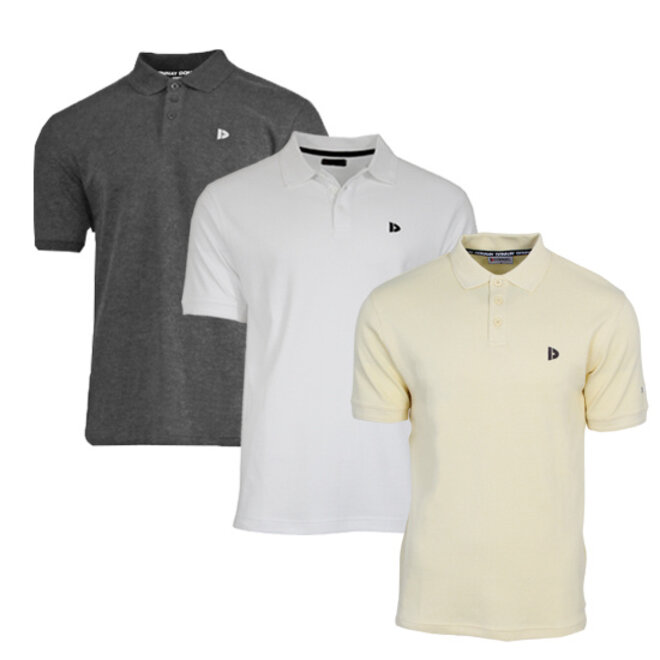 Donnay Heren - 3-Pack - Polo shirt Noah - Donkergrijs / Wit / Pastel Yellow