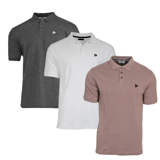 Donnay Heren - 3-Pack - Polo shirt Noah - Donkergrijs / Wit / Taupe Grey