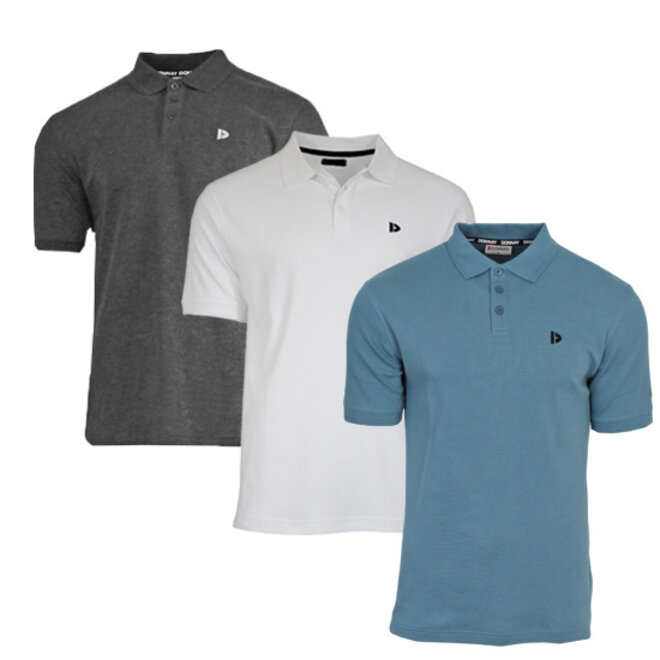 Donnay Heren - 3-Pack - Polo shirt Noah - Donkergrijs / Wit / Light Denim Blue