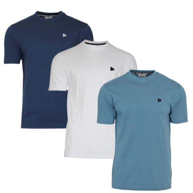 Donnay Heren - 3-Pack - T-Shirt Vince - Navy/Wit/Light Denim Blue