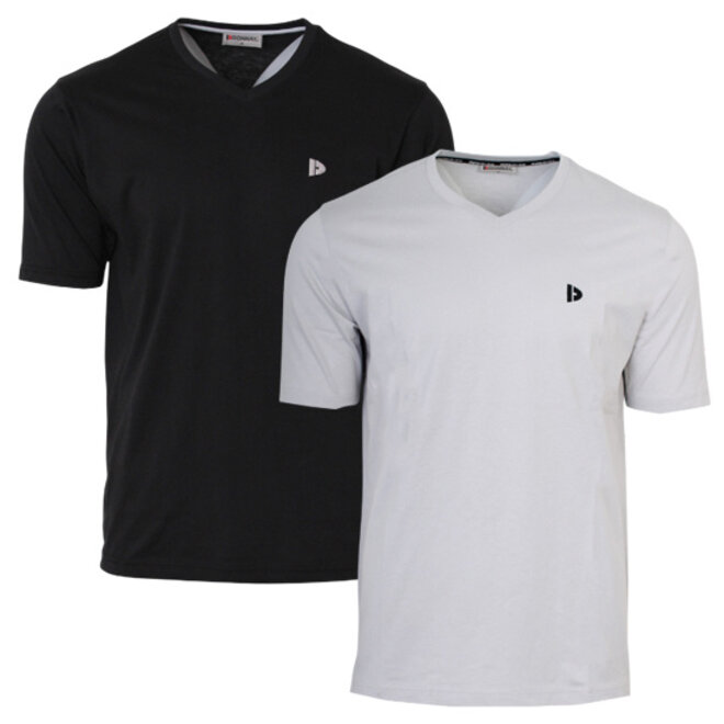 Donnay Heren - 2-Pack - V-neck T-Shirt Berno - Zwart & Light Grey