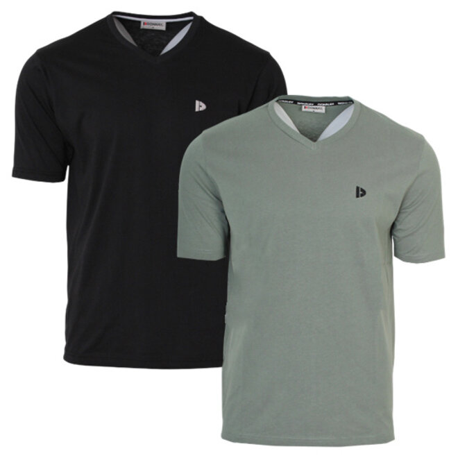 Donnay Heren - 2-Pack - V-neck T-Shirt Berno - Zwart & Jungle Green