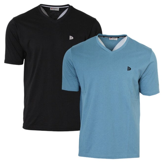 Donnay Heren - 2-Pack - V-neck T-Shirt Berno - Zwart & Light Denim Blue
