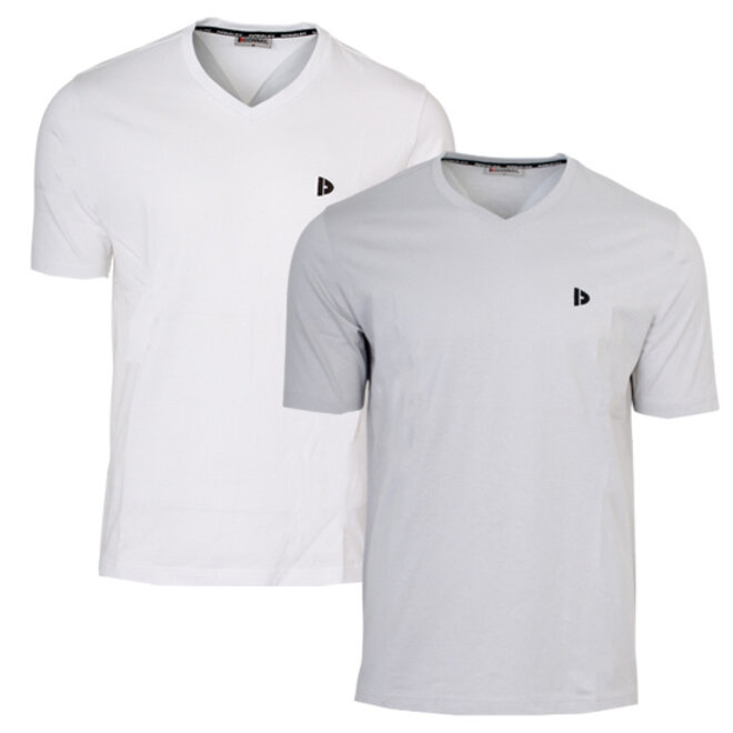 Donnay Heren - 2-Pack - V-neck T-Shirt Berno - Wit & Light Grey