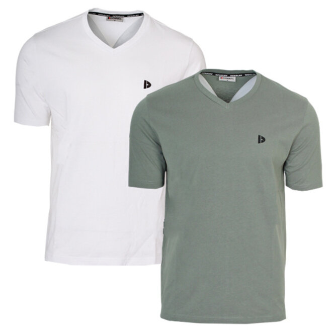 Donnay Heren - 2-Pack - V-neck T-Shirt Berno - Wit & Jungle Green