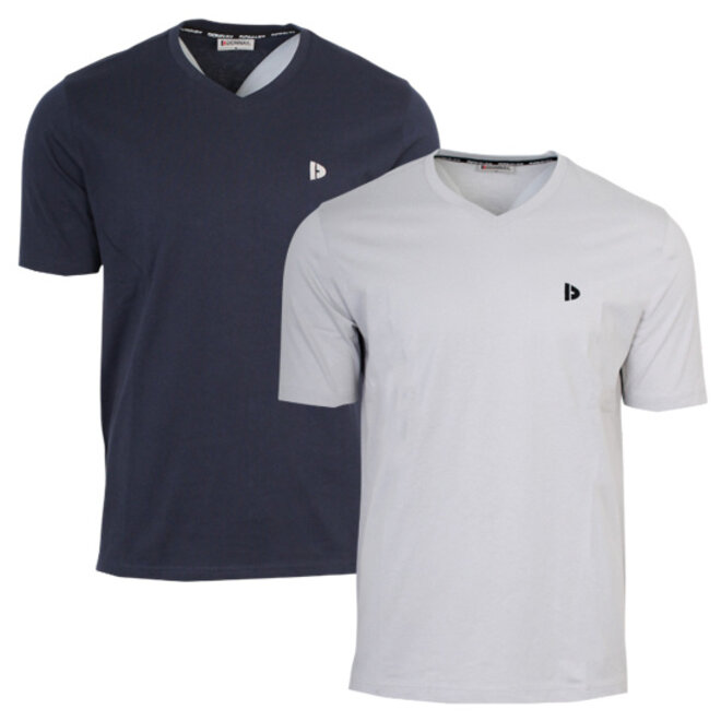 Donnay Heren - 2-Pack - V-neck T-Shirt Berno - Navy & Light Grey