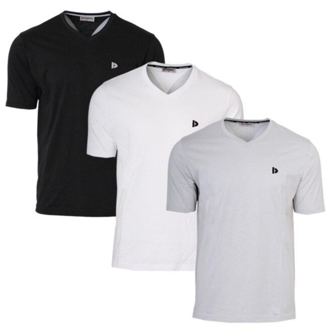 Donnay Heren - 3-Pack - V-neck T-Shirt Berno - Zwart / Wit/ Light Grey