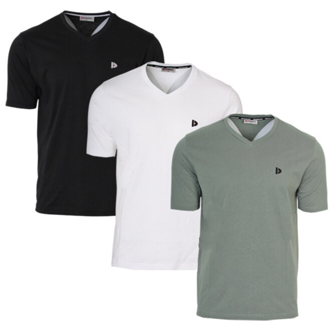 Donnay Heren - 3-Pack - V-neck T-Shirt Berno - Zwart / Wit/ Jungle Green