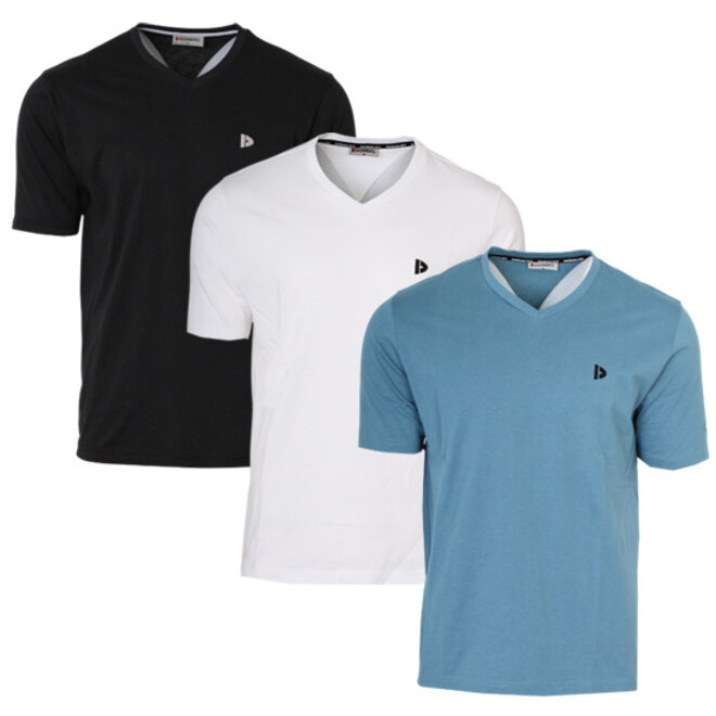 Donnay Heren - 3-Pack - V-neck T-Shirt Berno - Zwart / Wit/ Light Denim Blue
