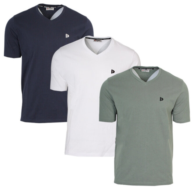 Donnay Heren - 3-Pack - V-neck T-Shirt Berno - Navy / Wit / Jungle Green