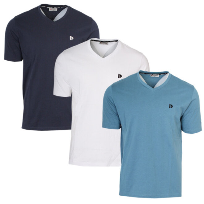 Donnay Heren - 3-Pack - V-neck T-Shirt Berno - Navy / Wit / Light Denim Blue