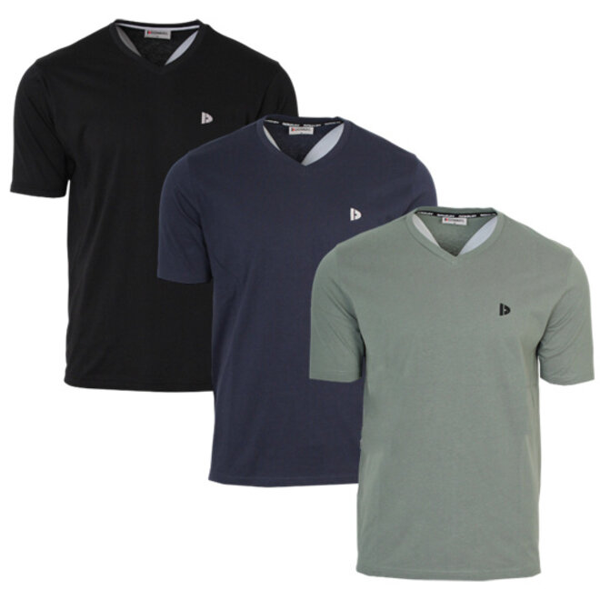 Donnay Heren - 3-Pack - V-neck T-Shirt Berno - Zwart / Navy / Jungle Green