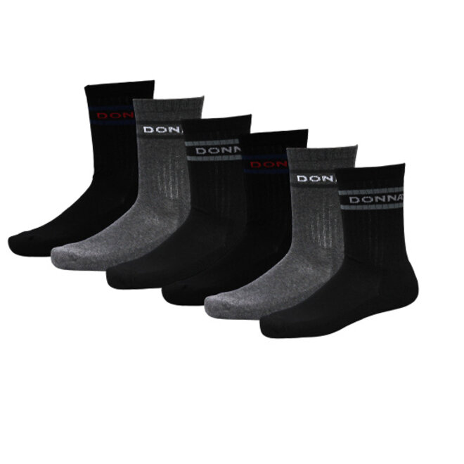 Donnay Unisex Premium Fit Sportsokken - Zwart & Grijs - 6 paar