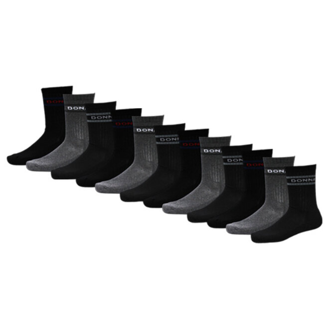 Donnay Unisex Premium Fit Sportsokken - Zwart & Grijs - 12 paar