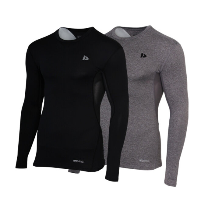 Donnay Heren - 2-Pack - Baselayer Shirt Lange Mouw - Zwart & Donkergrijs