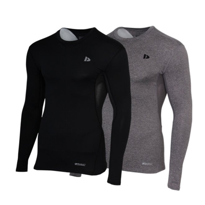 Donnay Heren - 2-Pack - Baselayer Shirt Lange Mouw - Zwart & Donkergrijs